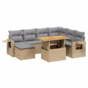 vidaXL Salon de jardin avec coussins 8 pcs beige résine tressée pas cher