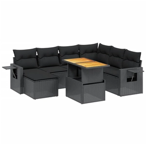vidaXL Salon de jardin 8 pcs avec coussins noir résine tressée pas cher