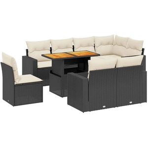 vidaXL Salon de jardin 9 pcs avec coussins noir résine tressée pas cher