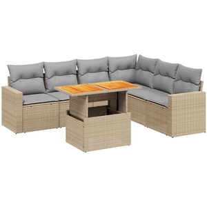 vidaXL Salon de jardin avec coussins 7 pcs beige résine tressée pas cher