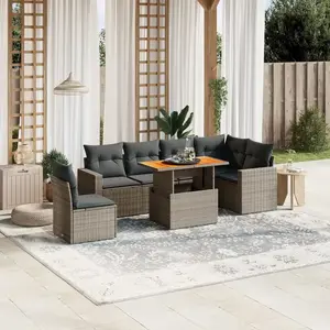 vidaXL Salon de jardin avec coussins 7 pcs gris résine tressée pas cher