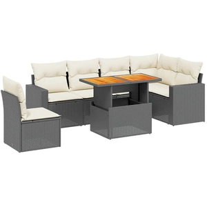 vidaXL Salon de jardin 7 pcs avec coussins noir résine tressée pas cher