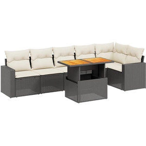 vidaXL Salon de jardin 7 pcs avec coussins noir résine tressée pas cher