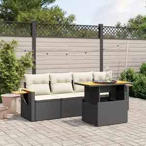 vidaXL Salon de jardin 5 pcs avec coussins noir résine tressée pas cher