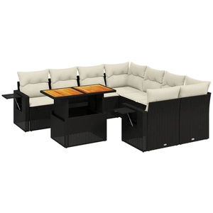 vidaXL - 8-delige - Loungeset - met - kussens - poly - rattan - zwart pas cher