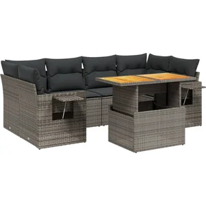 vidaXL Salon de jardin avec coussins 7 pcs gris résine tressée pas cher