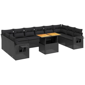 vidaXL Salon de jardin 11 pcs avec coussins noir résine tressée pas cher