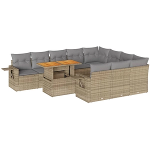 vidaXL Salon de jardin 11 pcs avec coussins beige résine tressée pas cher