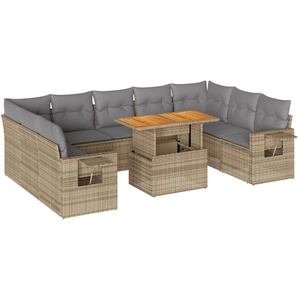 vidaXL Salon de jardin avec coussins 10 pcs beige résine tressée pas cher