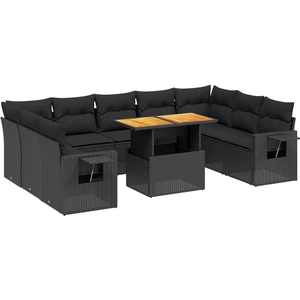 vidaXL Salon de jardin 10 pcs avec coussins noir résine tressée pas cher