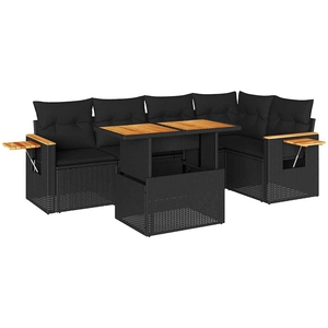 vidaXL Salon de jardin 6 pcs avec coussins noir résine tressée pas cher