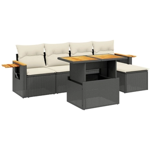 vidaXL Salon de jardin 6 pcs avec coussins noir résine tressée pas cher