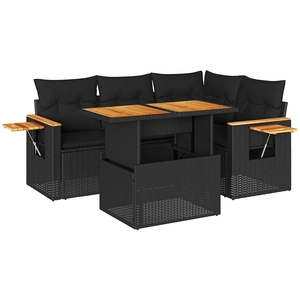 vidaXL Salon de jardin 5 pcs avec coussins noir résine tressée pas cher