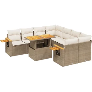 vidaXL Salon de jardin avec coussins 9 pcs beige résine tressée pas cher
