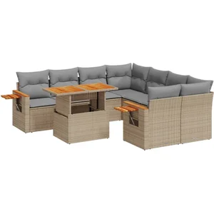 vidaXL Salon de jardin avec coussins 9 pcs beige résine tressée pas cher