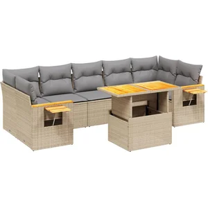 vidaXL Salon de jardin avec coussins 8 pcs beige résine tressée pas cher