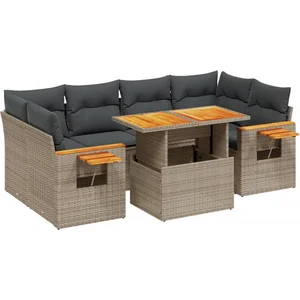 vidaXL Salon de jardin avec coussins 7 pcs gris résine tressée pas cher