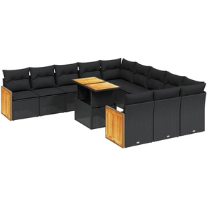 vidaXL Salon de jardin 11 pcs avec coussins noir résine tressée pas cher
