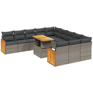 vidaXL Salon de jardin 11 pcs avec coussins gris résine tressée pas cher