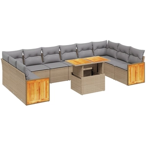 vidaXL Salon de jardin 11 pcs avec coussins beige résine tressée pas cher