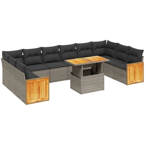 vidaXL Salon de jardin 11 pcs avec coussins gris résine tressée pas cher