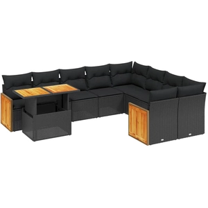 vidaXL Salon de jardin 10 pcs avec coussins noir résine tressée pas cher