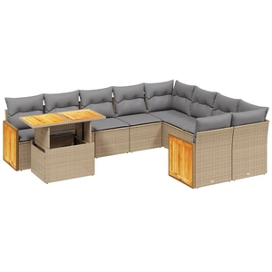 vidaXL Salon de jardin avec coussins 10 pcs beige résine tressée pas cher