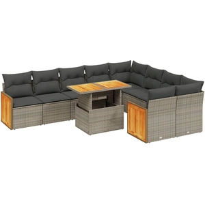 vidaXL Salon de jardin avec coussins 10 pcs gris résine tressée pas cher