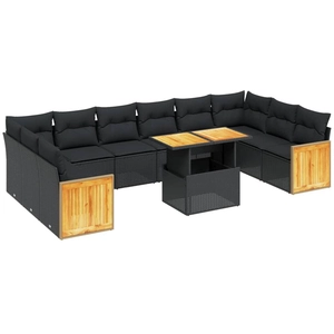 vidaXL Salon de jardin 11 pcs avec coussins noir résine tressée pas cher