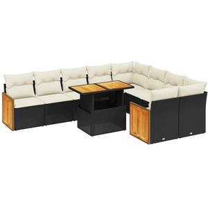 vidaXL Salon de jardin 10 pcs avec coussins noir résine tressée pas cher
