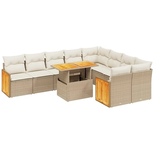 vidaXL Salon de jardin avec coussins 10 pcs beige résine tressée pas cher