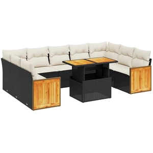 vidaXL Salon de jardin 10 pcs avec coussins noir résine tressée pas cher