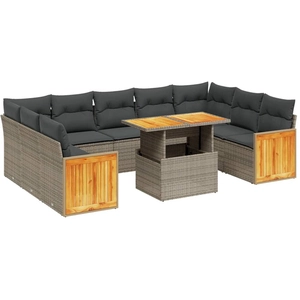 vidaXL Salon de jardin avec coussins 10 pcs gris résine tressée pas cher