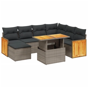 vidaXL Salon de jardin 8 pcs avec coussins gris résine tressée pas cher