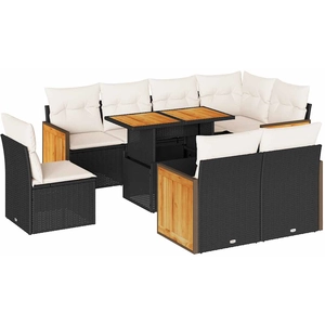 vidaXL Salon de jardin 9 pcs avec coussins noir résine tressée pas cher