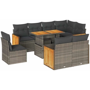 vidaXL Salon de jardin 9 pcs avec coussins gris résine tressée pas cher