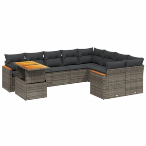 vidaXL Salon de jardin avec coussins 10 pcs gris résine tressée pas cher