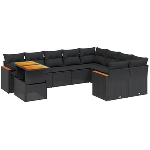 vidaXL Salon de jardin 10 pcs avec coussins noir résine tressée pas cher