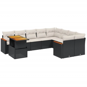 vidaXL Salon de jardin 10 pcs avec coussins noir résine tressée pas cher