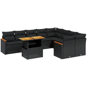 vidaXL Salon de jardin 10 pcs avec coussins noir résine tressée pas cher