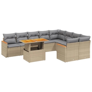 vidaXL Salon de jardin avec coussins 10 pcs beige résine tressée pas cher