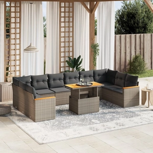 vidaXL Salon de jardin 11 pcs avec coussins gris résine tressée pas cher