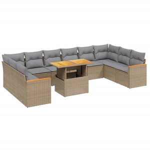vidaXL Salon de jardin 11 pcs avec coussins beige résine tressée pas cher