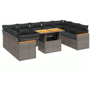 vidaXL Salon de jardin avec coussins 10 pcs gris résine tressée pas cher