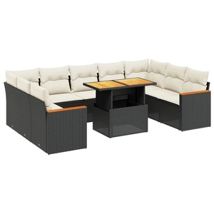 vidaXL Salon de jardin 10 pcs avec coussins noir résine tressée pas cher