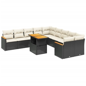 vidaXL Salon de jardin 11 pcs avec coussins noir résine tressée pas cher