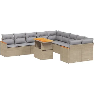 vidaXL Salon de jardin 11 pcs avec coussins beige résine tressée pas cher