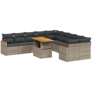 vidaXL Salon de jardin 11 pcs avec coussins gris résine tressée pas cher