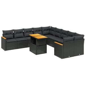 vidaXL Salon de jardin 11 pcs avec coussins noir résine tressée pas cher