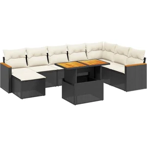 vidaXL Salon de jardin 9 pcs avec coussins noir résine tressée pas cher